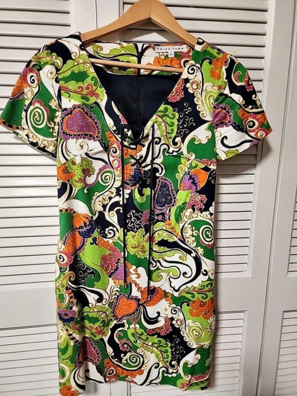 Trina Turk Paisley Mini Dress in Green Size 2 Like New